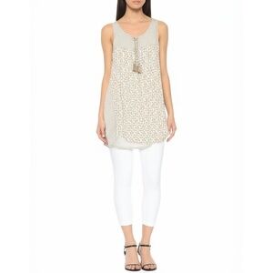 Rose‎ & Olive Women's Tunic Top Size S Beige White Tassel V-Neck Bohemian